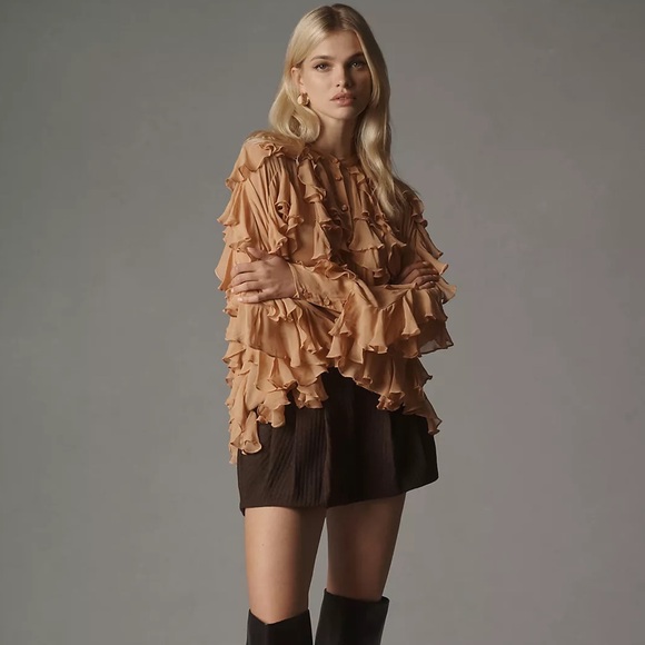 NWT By Anthropologie Sheer Ruffle Buttondown Blouse Size 1X - Picture 7 of 13